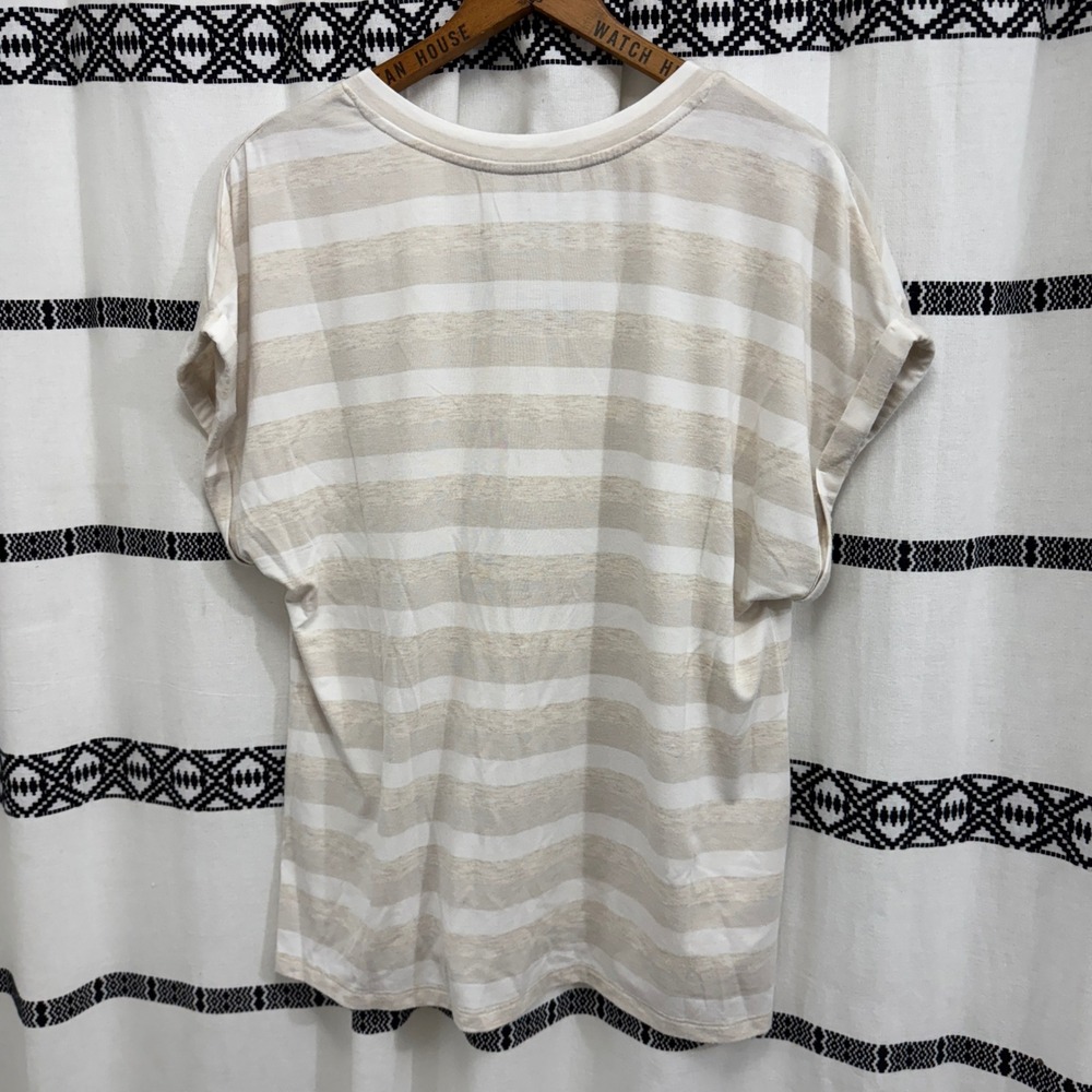 Tommy Bahama Women's Striped V-Neck Short Sleeve Tee Beige White Medium M - Picture 6 of 6